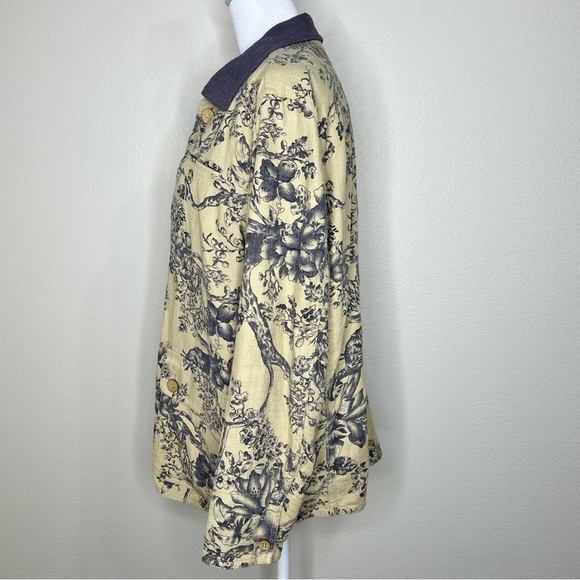 Coldwater Creek Petite Beige & Blue Floral Linen Button Front Barn Jacket Sz PL - Picture 5 of 10